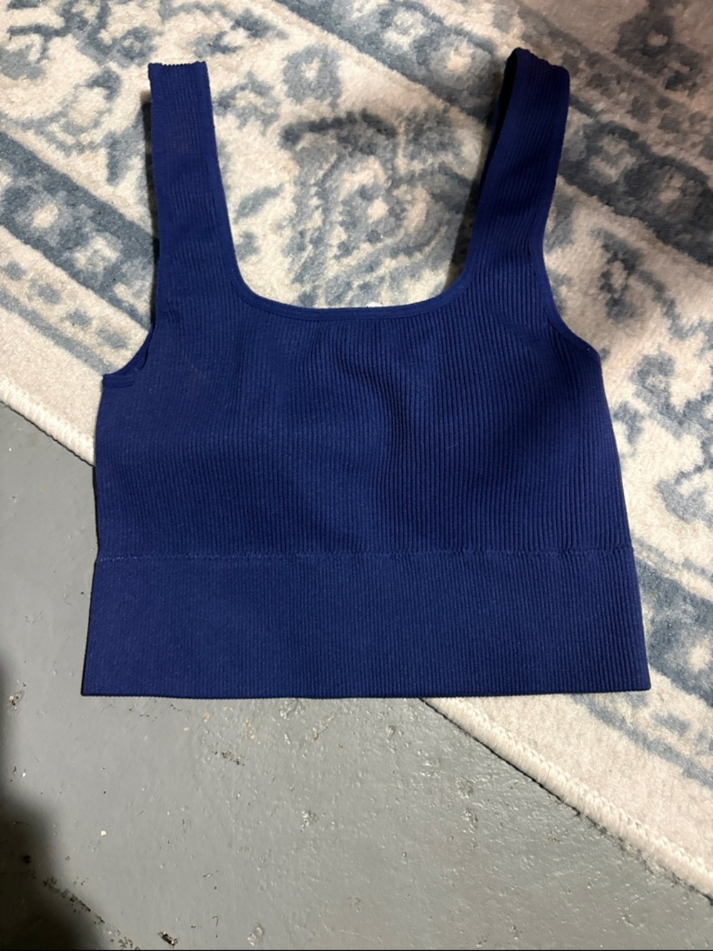 Ribbed Square-Neck Crop Tank Top - Navy Blue